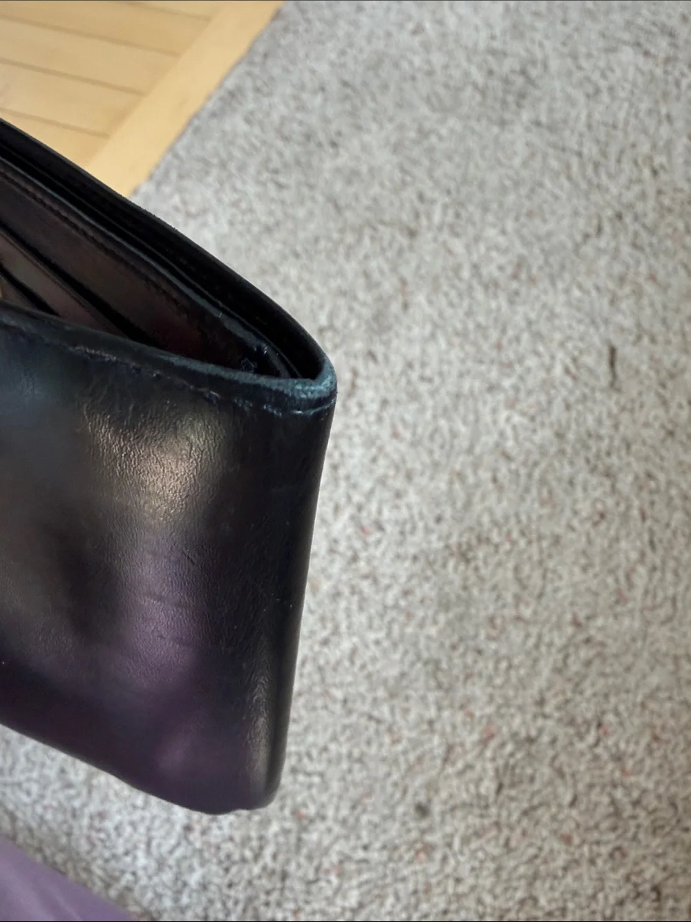 Prada Black Leather Bifold Wallet with Metal Logo Corner
